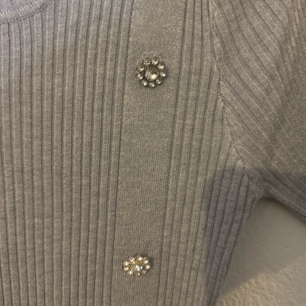 Grey Ribbed Knit Midi Dress Rhinestone Button Detail Bodycon. NWT. - Picture 4 of 5